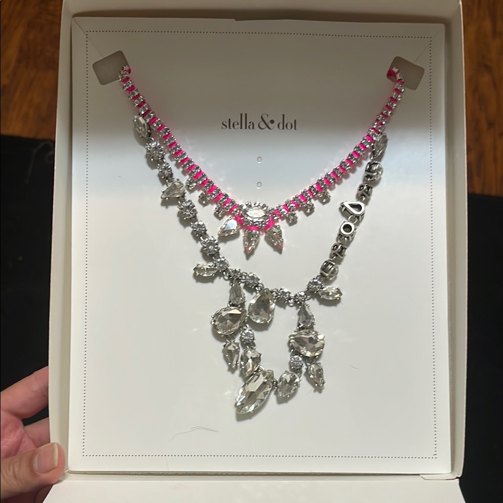 Stella & Dot Pink and Silver Statement Necklace